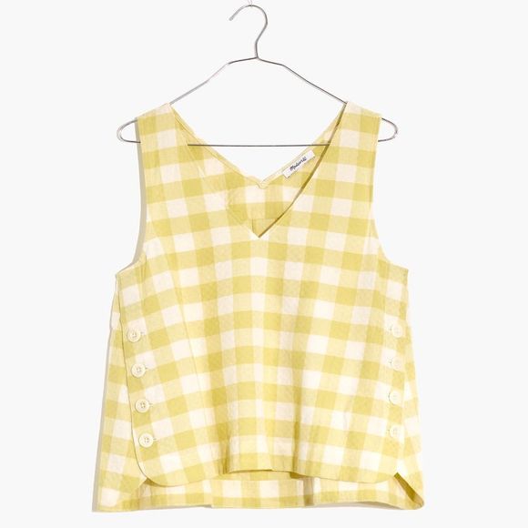 Madewell Tops - New MADEWELL Size XS Side-Button Tank Top in Gingham Check